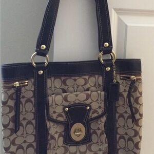 Coach Brown and Black Signature Tote
